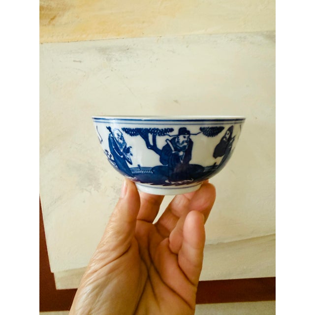 Chinoiserie Vintage Chinese Blue and White Scholar Bowls Porcelain - Set of 5 For Sale - Image 3 of 8