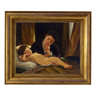 Nicola De Marco, Mother with a Sleeping Child, Oil on Canvas, Framed For Sale