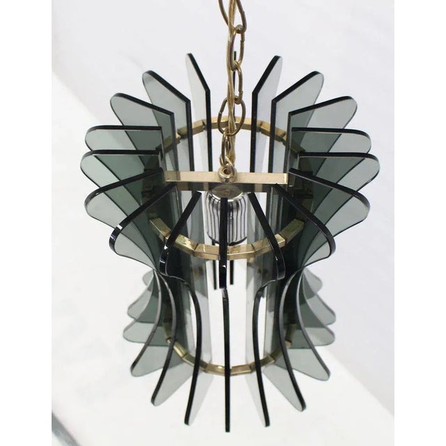 Smoked glass and gold metal Mid-Century Modern chandelier by Veca.