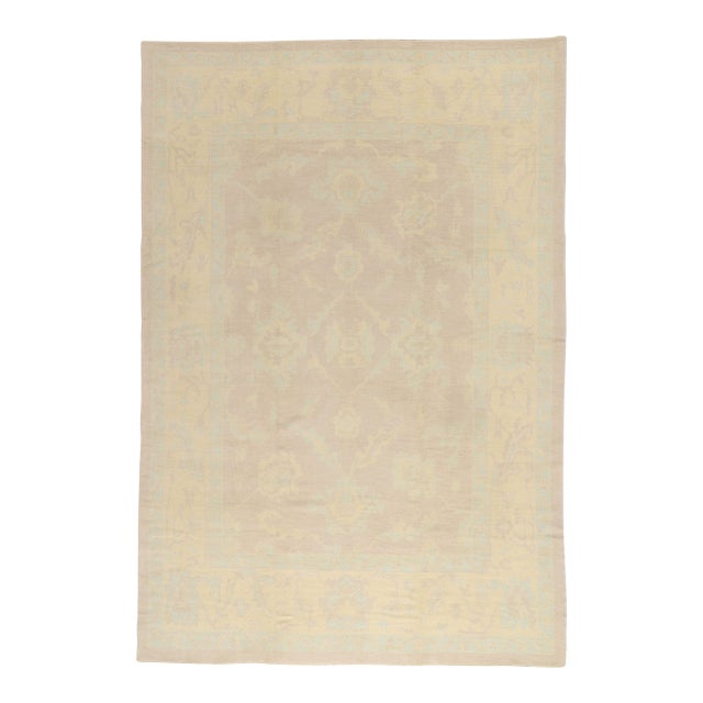 Vintage Modern Muted Turkish Oushak Rug - 09'03 X 13'07 For Sale