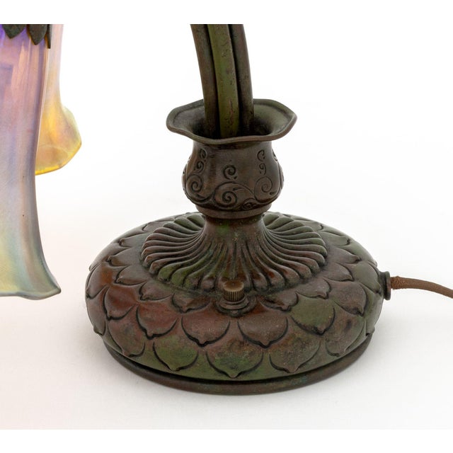 Early 20th Century Tiffany Studios Three-Light "Lily" Table Lamp For Sale - Image 5 of 11