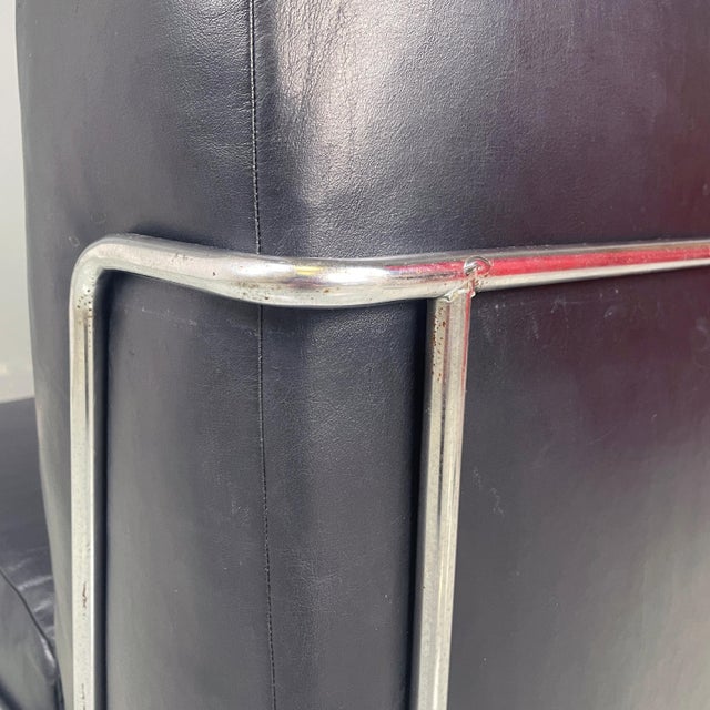 Italian Modern Square Lounge Chair in Black Leather and Metal, 1980s For Sale - Image 11 of 14