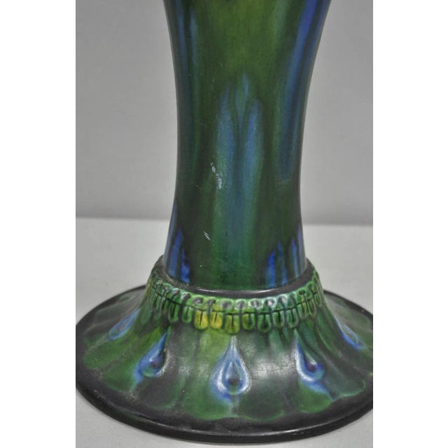 Blue Vintage Art Nouveau Majolica Style Glazed Ceramic Pottery Peacock Bird Vase For Sale - Image 8 of 10