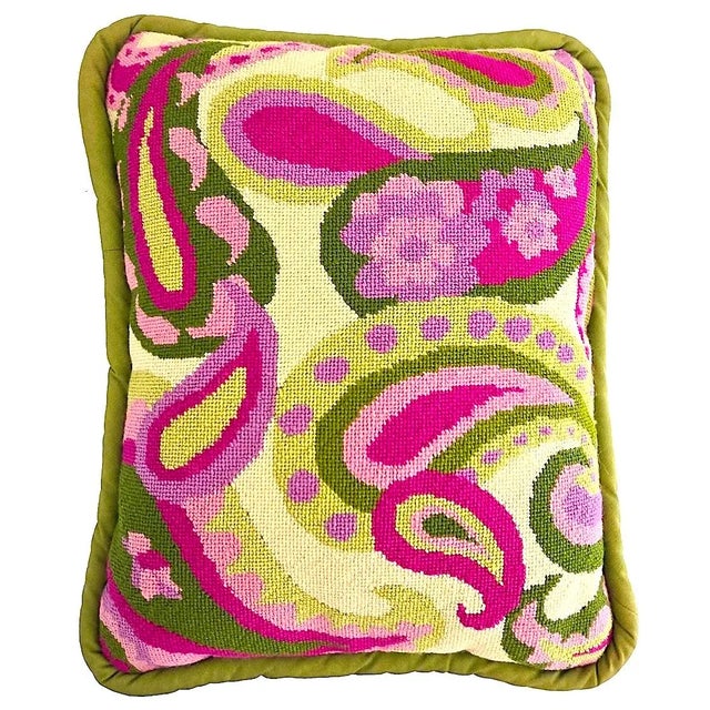 Vintage Needlepoint Pillow With Paisley Floral Motif For Sale - Image 9 of 16