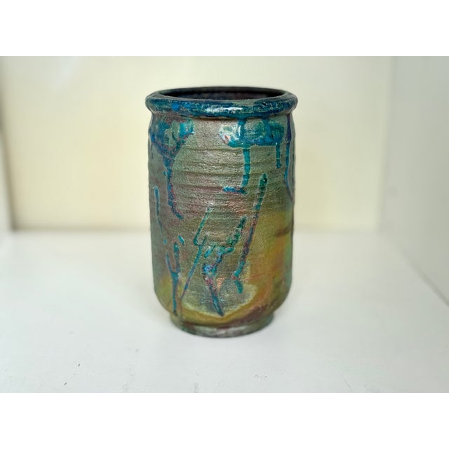 Handcrafted Raku-Style Pottery Vase – Earthy Iridescent Glaze- Signed For Sale - Image 4 of 8