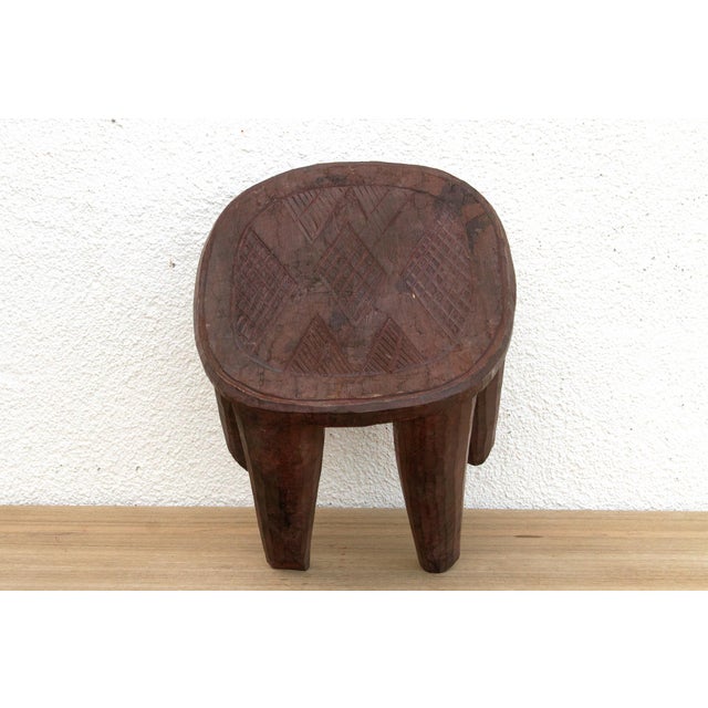 Brown Small Carved Bida African Stool For Sale - Image 8 of 9