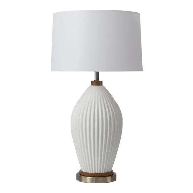 Santa Clara Bone Porcelain Table Lamp With Nightlight - 30", Weathered Brass and Walnut, 4-Way Rotary Switch For Sale