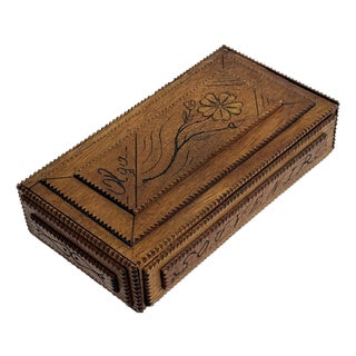 Tramp Art Box Folk Carving For Sale