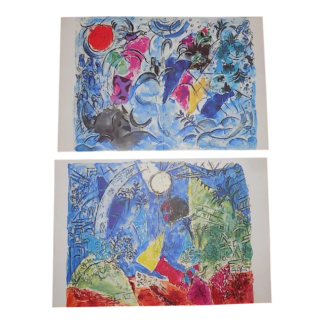 Vintage Mid 20th Century Large Folio Abstract Marc Chagall Lithographs - a Pair For Sale