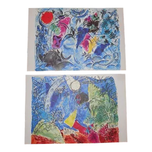 Vintage Mid 20th Century Large Folio Abstract Marc Chagall Lithographs - a Pair