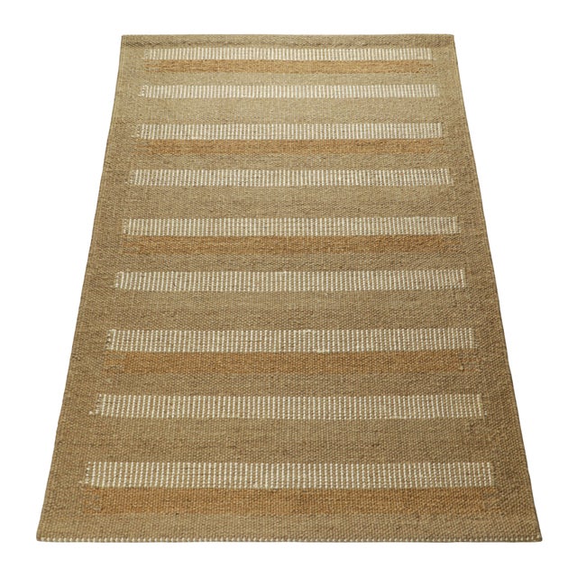 Rug & Kilim Rug & Kilim’s Scandinavian Rug with Beige and Taupe Geometric Stripes - 6x9 For Sale - Image 4 of 7