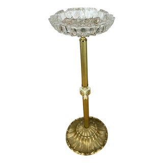 Vintage French Ashtray Stand in Brass and Onyx Crystal For Sale