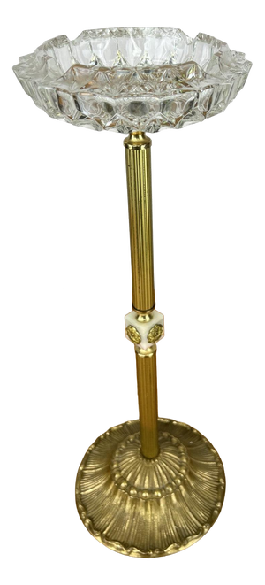Vintage French Ashtray Stand in Brass and Onyx Crystal