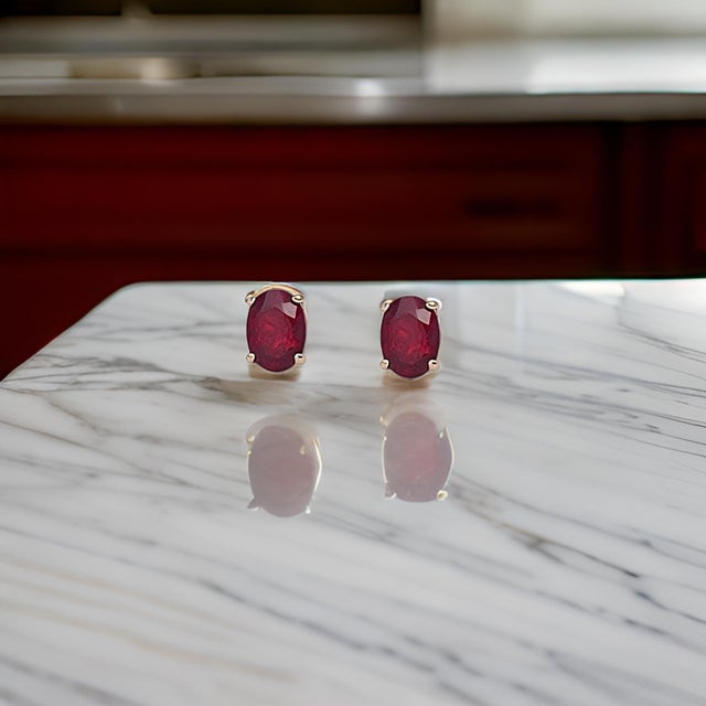 2010s Natural Ruby Stud Earrings 14k Yellow Gold 2 TCW Certified For Sale - Image 5 of 13