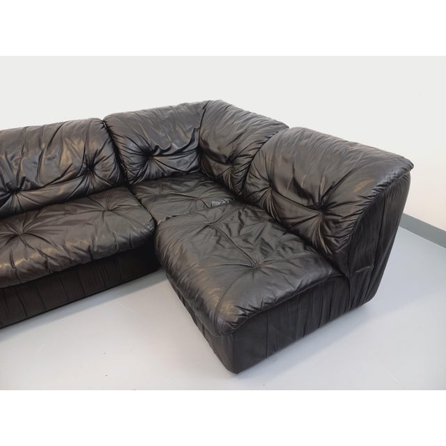 Animal Skin Vintage Corner Sofa in Black Leather with Integrated Bed, 1970s, Set of 3 For Sale - Image 7 of 18