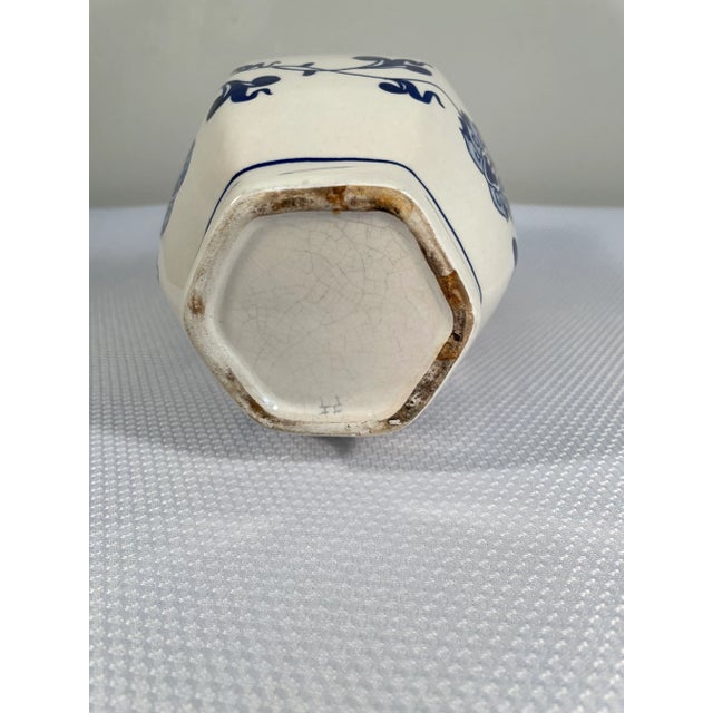 Ceramic Small Chinoiserie Blue and White Hand Painted Vase For Sale - Image 7 of 11