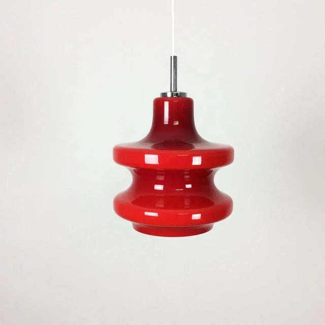 German Red Opal Glass Hanging Light from Peill & Putzler, Germany For Sale - Image 3 of 10