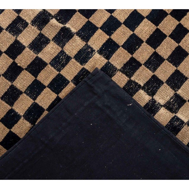 Tibetan Black and Tan Checkerboard Rug, 3' X 2' 9" For Sale In New York - Image 6 of 6