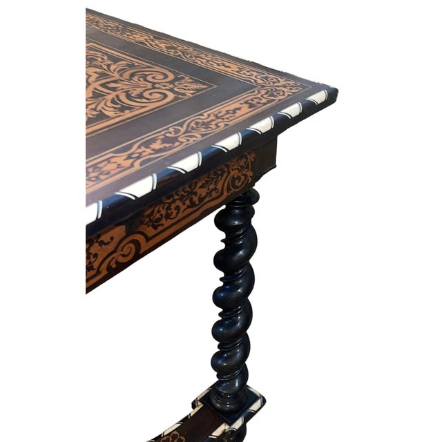 Wood Italian Mid-19th Century Inlaid, Ebony and Bone Table For Sale - Image 7 of 8