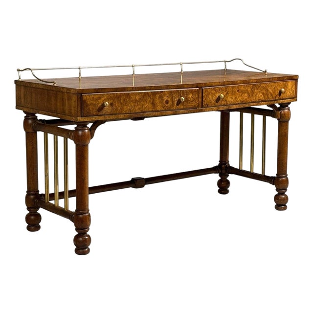 Mastercraft Style, Hollywood Regency, Writing Desk, Burl, Brass, Usa, 1960s For Sale