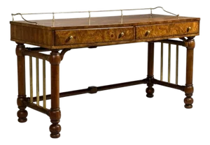 Mastercraft Style, Hollywood Regency, Writing Desk, Burl, Brass, Usa, 1960s