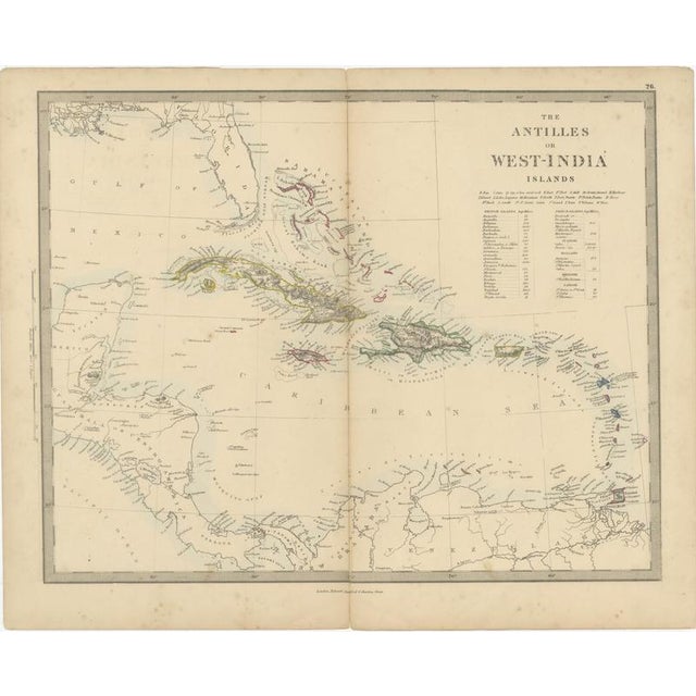Antique Map of the Antilles or West India Islands with Island Areas, 1858 For Sale - Image 3 of 9