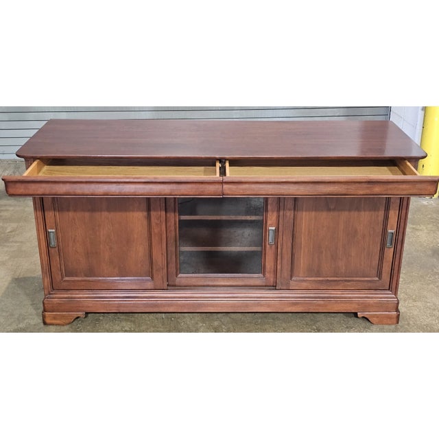 Wood Early 21st Century Stickley Arts and Craft Style Cherry Console Table 60" Entertainment Stand For Sale - Image 7 of 13