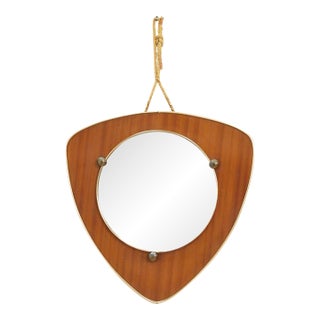 Mid Century Danish Teak & Brass Mirror For Sale