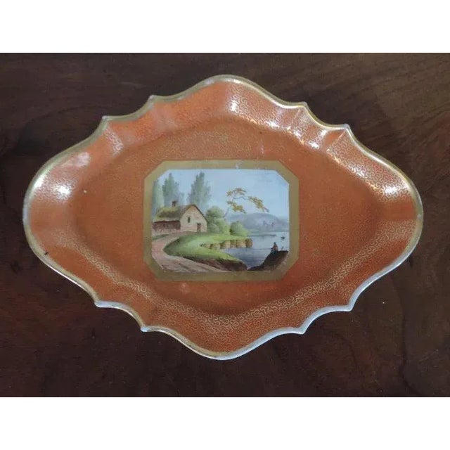Antique early 19th c. Chamberlain's Worcester porcelain shaped dessert dish. Decorated with a central reserve showing a...