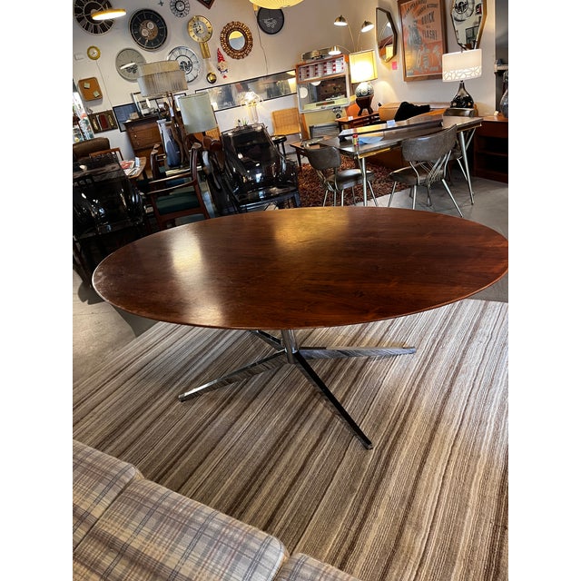 Mid 20th Century Vintage Knoll International Oval Rosewood Dining Table With Chrome Pedestal For Sale - Image 5 of 14