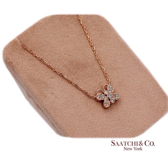 14k(585) Rose Gold Natural Diamond Butterfly Pendant Necklace With Chain For Sale - Image 9 of 12