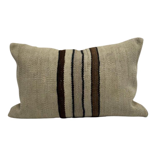 Turkish Hemp Pillow Cushion Natural Cream Brown Pillow Cushion Cover 16" x 24" For Sale