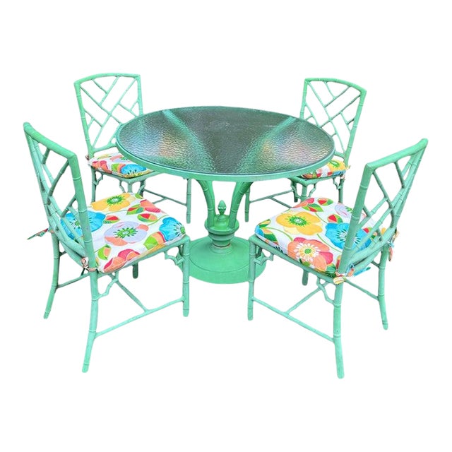 Meadowcraft Faux Bamboo Green Patio Dining Set in Green For Sale
