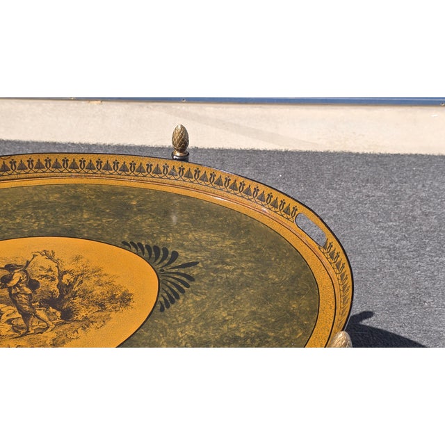 Vintage Hollywood Regency Faux Bamboo Chinoiserie Tole Tray Coffee Table Italy For Sale - Image 11 of 17