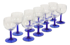 Arcoroc Wine Glasses with Cobalt Blue Base, 1980s, Set of 11