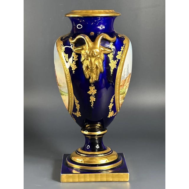 Sèvres style porcelain vase early 20th century, decorated with a gallant scene on one side and a countryside landscape on...