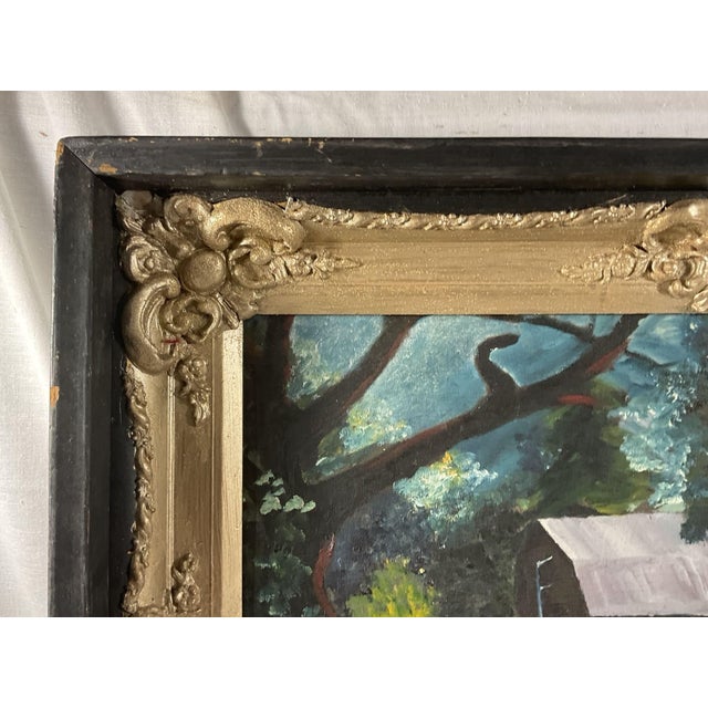 Vintage 1970s Pennsylvania Regional Impressionist Landscape Oil on Board Painting – Heavy Carved Wood Black & Gold Frame For Sale - Image 6 of 10