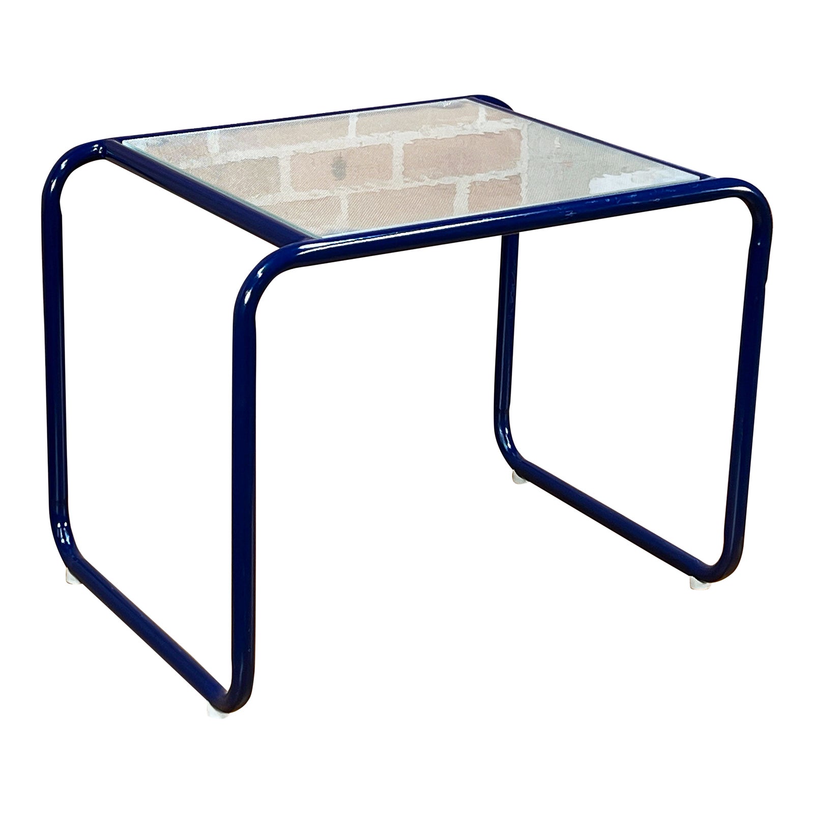 Vintage Marcel Breuer Style Tubular Steel & Textured Glass Side Table