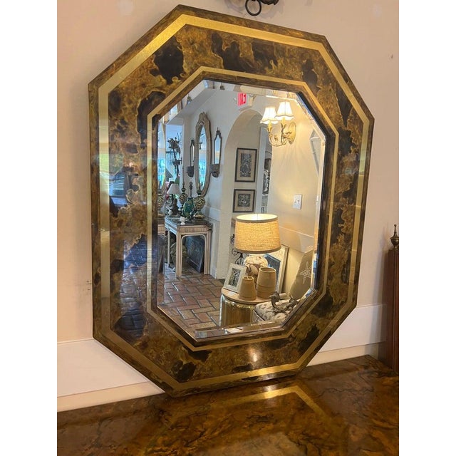 Metal Designer Acid Etched Octagonal Mirror by LaBarge For Sale - Image 7 of 18