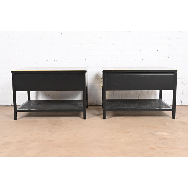 Paul McCobb Irwin Collection Black Lacquer and Brass End Tables or Nightstands, Newly Refinished For Sale - Image 10 of 13