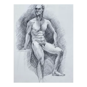 1990s Ron Yrabedra Male Nude Drawing