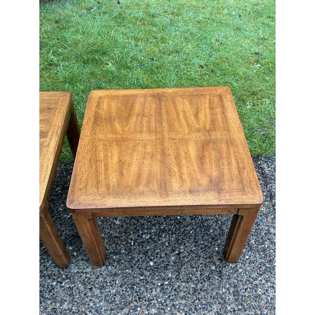 Wood Vintage Thomasville Furniture Asian Ming Style Parquetry End Side Tables For Sale - Image 7 of 8