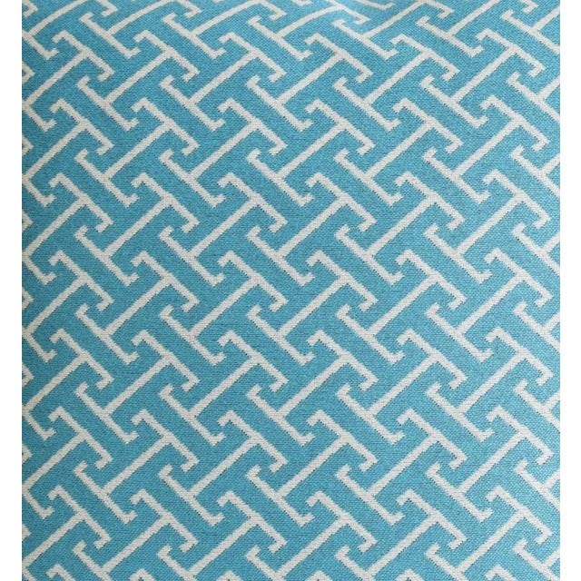 Sky-Blue & White Modern Contemporary Geometric Feather/Down Pillow 20” Square For Sale In Los Angeles - Image 6 of 6