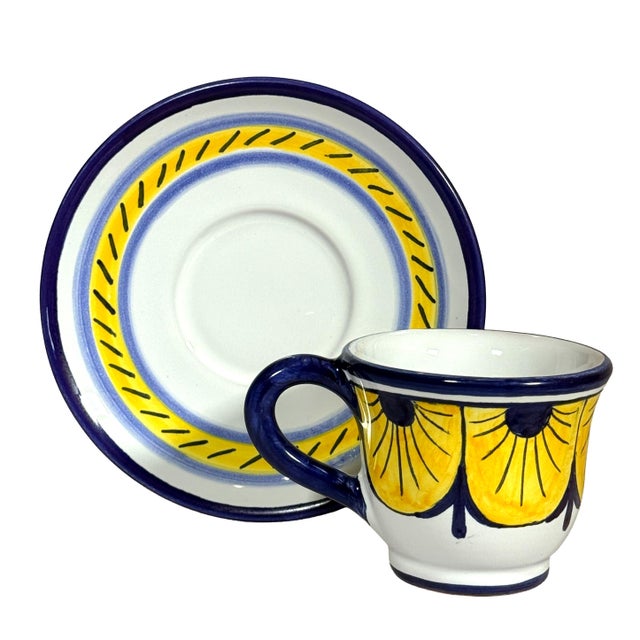 Stratificata Espresso Cup & Saucer | Hand-Painted Italian Espresso Set From Deruta For Sale In Chicago - Image 6 of 8