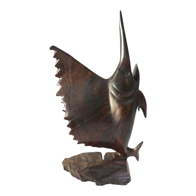 Rosewood Carved Sailfish Figure For Sale
