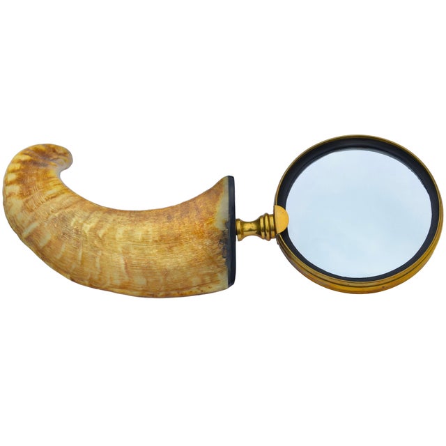 One-of-a-kind impressive antique magnifying glass, meticulously handcrafted of solid brass and natural horn, and well-made...