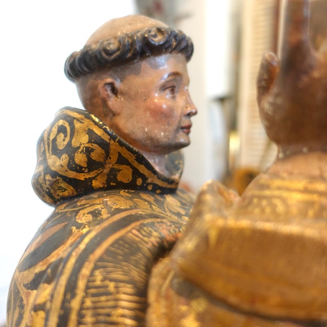 Rustic European 17th Century Polychrome Spanish Santo Wood Sculpture of St. Dominic with Base For Sale - Image 3 of 6