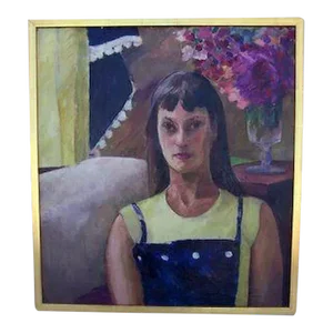 Mid 20th Century Portrait of a Girl Painting by Rita Stein, Framed