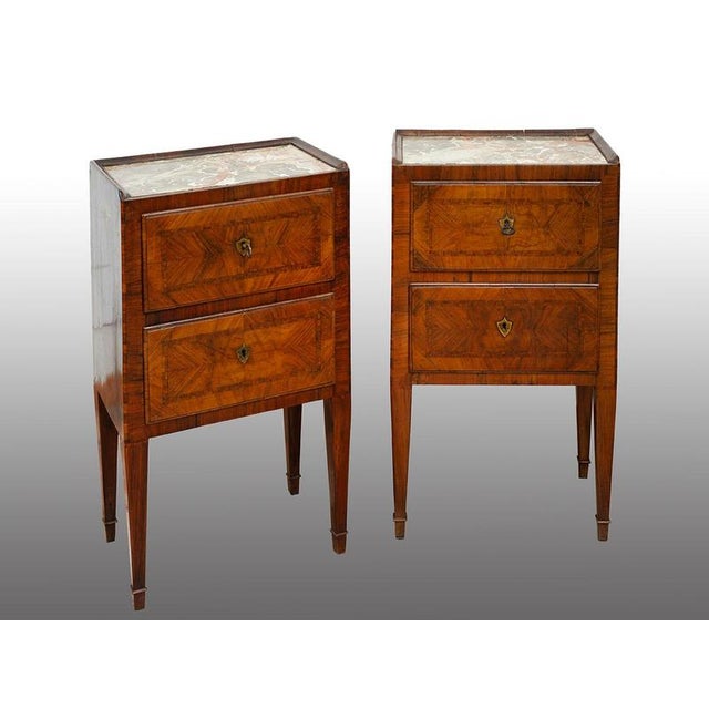 Antique Louis XVI Neapolitan Bedside Tables in Walnut Burl with Breccia Tops, 18th Century, Set of 2 For Sale - Image 5 of 5