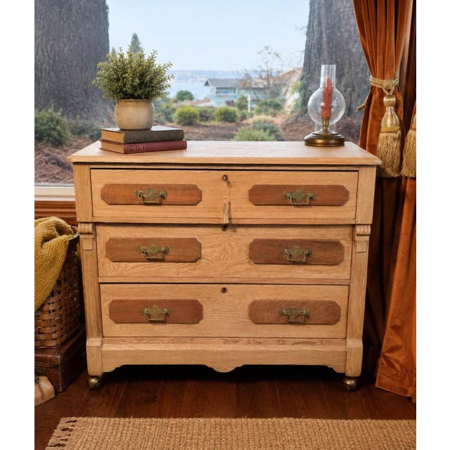 Victorian 1870-1880 Primitive Eastlake Chest of Drawers Natural Oak For Sale - Image 3 of 16